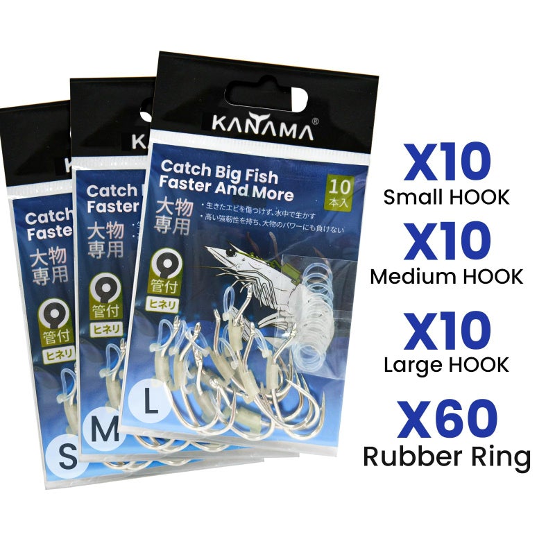 KANAMA Luminous Live Shrimp Hooks - High Carbon Steel Fishing Hooks with Barbed, Saltwater Corrosion Resistant Strong Hooks, Ideal for Bass, Groupers, Pike & More, All-in-One Set, 30 Pcs - Image 5
